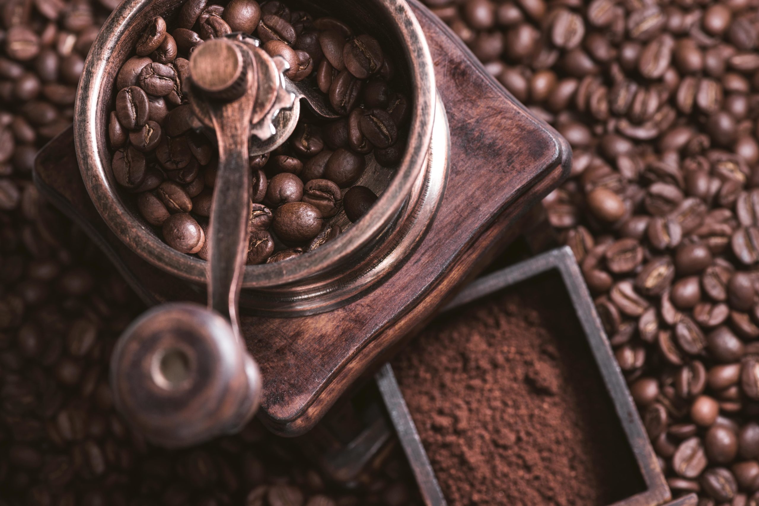Manual coffee bean grinder.