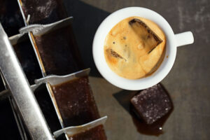 coffee ice cubes in a cup