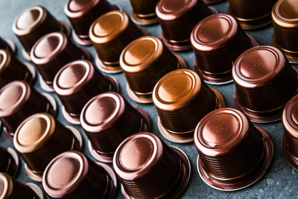 rows of coffee pods