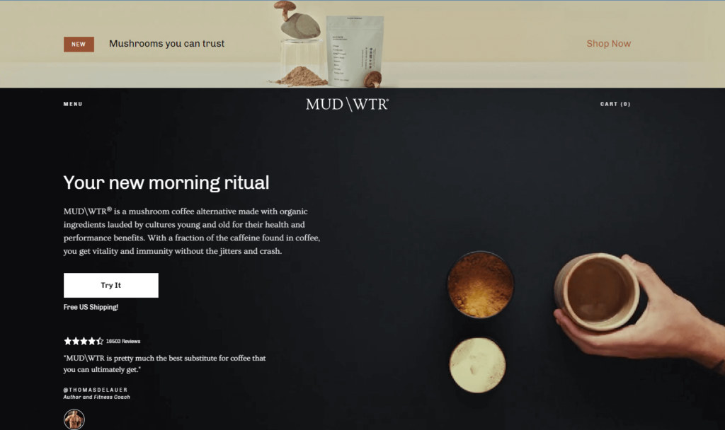 front page of mud\wtr website