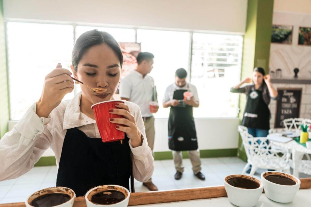 professional coffee cupper doing examining in specialty coffee