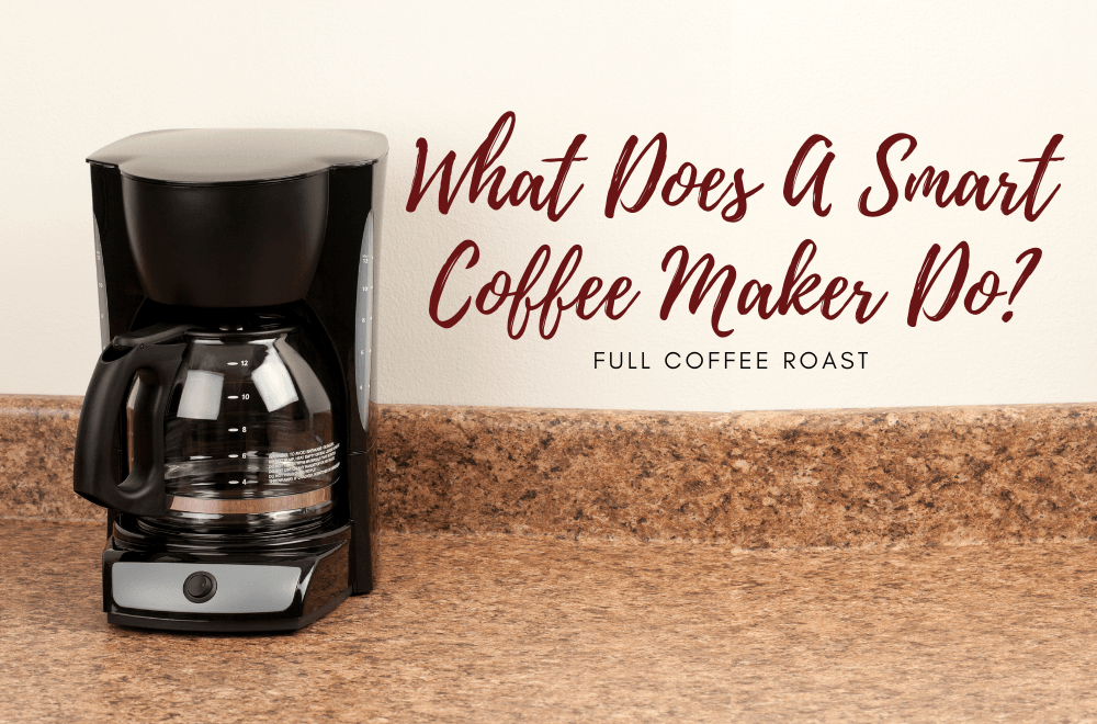 What does a smart coffee maker do - a digital coffee maker on top of a stone kitchen