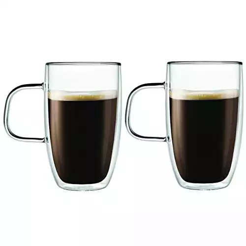 Double Wall Glass Coffee Cups Insulated Mugs for Drinking Espresso Latte Mocha Tea – 15 oz – Set of Two