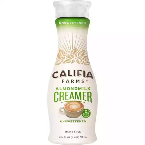 Califia Farms - Unsweetened Almond Milk Coffee Creamer, 25.4 Oz, Dairy Free, Plant Based, Vegan, Gluten Free, Non GMO, Sugar Free, Keto, Almond Creamer