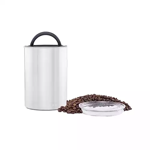 Airscape Stainless Steel Coffee Canister | Food Storage Container | Patented Airtight Lid | Push Out Excess Air Preserve Food Freshness (Medium, Brushed Steel)