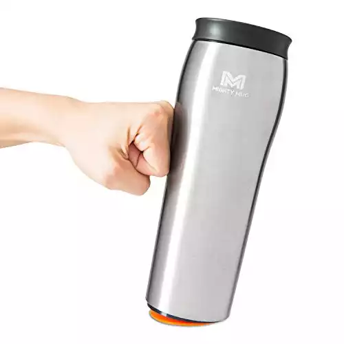 Mighty Mug Stainless Steel Travel Mug, Spill-Free Tumbler, Leak Proof Lid, 6 Hours Hot & 24 Hours Cold, Double-Walled, BPA-Free, (Silver, 16oz)