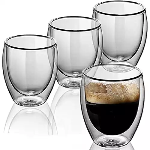 Clear Coffee Mugs Set of 4 - 12 OZ, Insulated Double Wall Glass Tea Cups For Americano, Latte, Cappuccinos and Beverage
