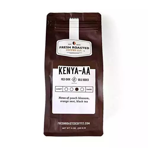 Fresh Roasted Coffee, Kenya AA, 12 oz, Med-Dark Roast, Kosher, Whole Bean