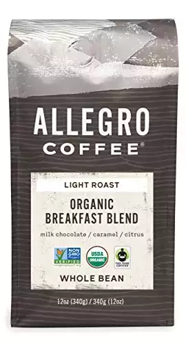 Allegro Coffee Organic Breakfast Blend Whole Bean Coffee, 12 oz