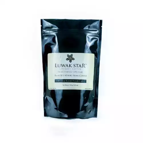 Luwak Star Gourmet Coffee, 100% Arabica Sumatra Gayo Luwak Coffee from Indonesia (or Kopi Luwak) Whole Beans, Medium Roast, 100 Gram (0.22 Lb) Bag, Roasted in the U.S.