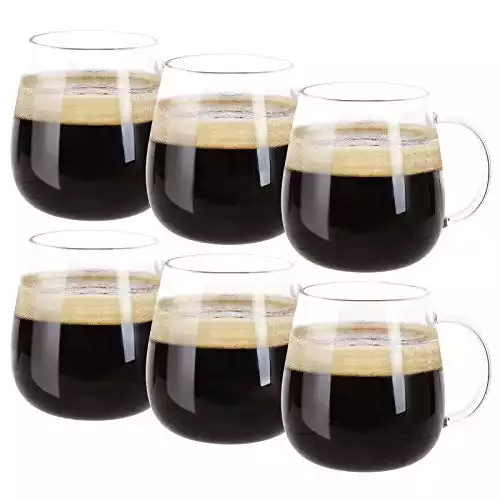 Farielyn-X Glass Coffee Mugs Set of 6, Microwave Safe Borosilicate Glass Cups, 15 Ounce Large Mugs Gifts for Family, latte, Chocolate & Beverage, Mocha, Cappuccino, Tea and Water, Clear Drinking C...