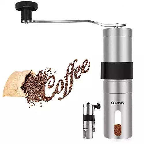 DORCAS Stainless Steel Manual Coffee Grinder with Adjustable Ceramic Burr,Portable Burr Coffee Grinder, Drip Coffee, Espresso, French Press, Turkish Brew