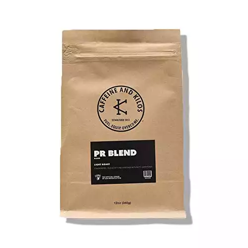 PR Blend High Caffeine Ground Gourmet Coffee (12oz Bag) Organic Light Medium Roast, Extra Strength Pre Workout Coffee - Fresh Roasted in the USA