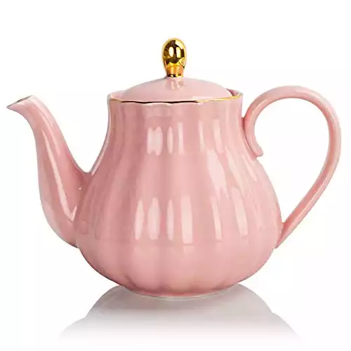 SWEEJAR Royal Teapot, Ceramic Tea Pot with Removable Stainless Steel Infuser, Blooming & Loose Leaf Teapot - 28 Ounce (Pink)