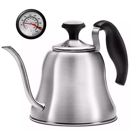 Chefbar Tea Kettle with Thermometer for Stove Top Gooseneck Kettle, Pour Over Coffee Kettle, Goose Neck Tea Pot Stovetop, Hot Water Heater for Camping, Home & Kitchen, Stainless Steel - Small 28oz