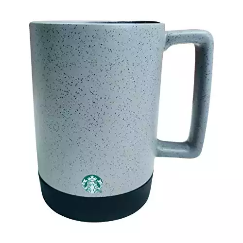 Starbucks Grey/Black Speckled Ceramic Desktop Mug Silicone Nonslip Bottom with press-in Lid, 14 Fl Oz