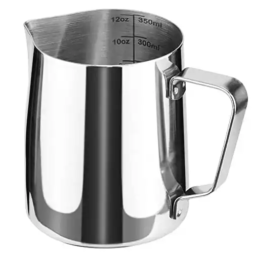Stainless Steel Milk Frothing Pitcher Cappuccino Pitcher Pouring Jug Espresso Cup Creamer Cup for Latte Art, 12 Ounce (350 ML)