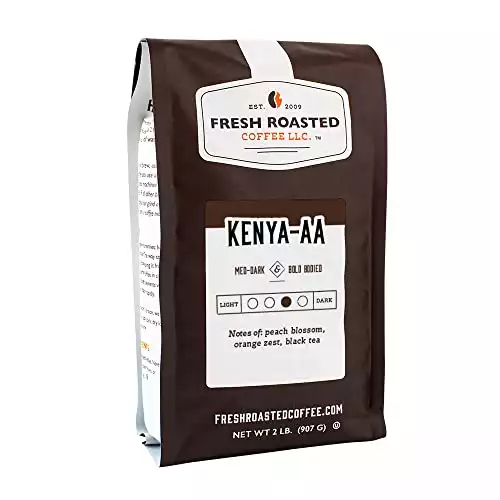 Fresh Roasted Coffee, Kenya AA, 2 lb (32 oz), Med-Dark Roast, Kosher, Whole Bean