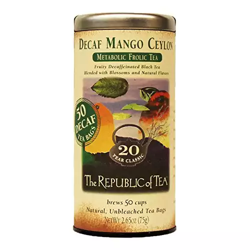 The Republic of Tea Decaf Mango Ceylon Black Tea, Tin of 50 Tea Bags