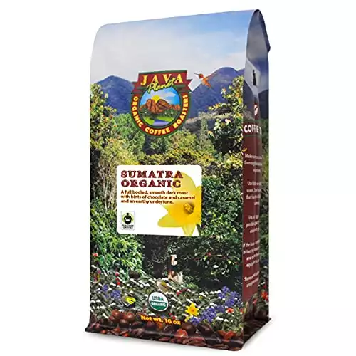 Java Planet, Organic Coffee Beans, Sumatra Indonesia Single Origin, Low Acid, Gourmet Dark Roast of Arabica Whole Bean Coffee, Certified Organic and Fair Trade, Grown at High Altitudes, 1LB Bag