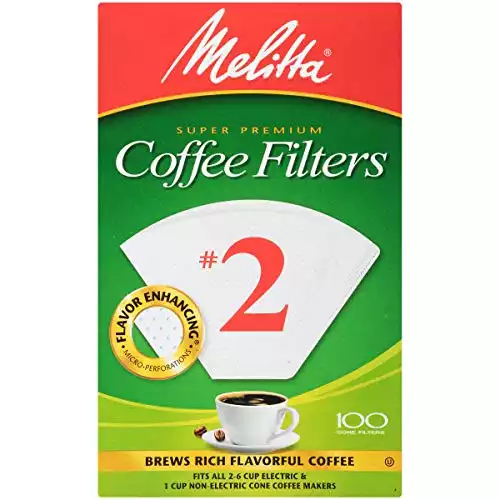 Melitta #2 Cone Coffee Filters, White, 100 Count
