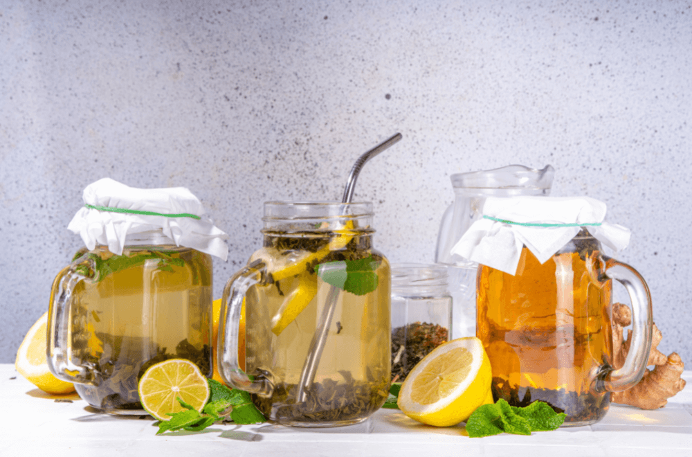 Brewed tea in a mason jar