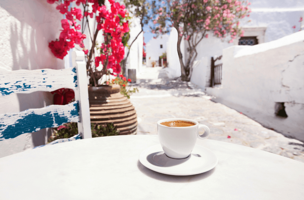 Coffee served outside in a white table