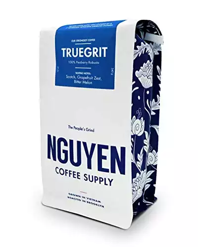 Truegrit Whole Peaberry Robusta Coffee Bean 12oz, Vietnamese Fair Trade Organic Single Origin Low Acid