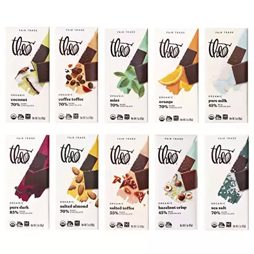 Theo Chocolate Organic Milk + Dark Chocolate Classic Sampler Variety 10 Pack