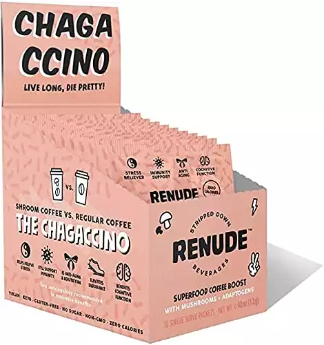 Chagaccino by Renude, Mushroom & Adaptogen Coffee Boost Powder with Wild Foraged Chaga, Cacao, Ceylon Cinnamon & Monk Fruit, Immune Support, Beauty & Brains, Vegan & Keto, 0 Calories, ...