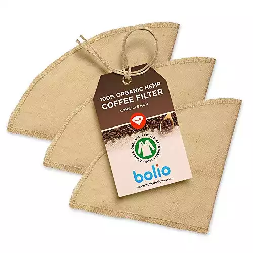 Bolio Organic Hemp Reusable Coffee Filter (3, No.4 Cone)