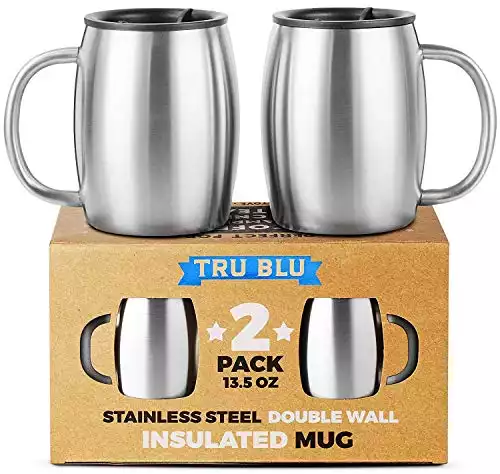 Tru Bru Stainless Steel Coffee Mug With Lid