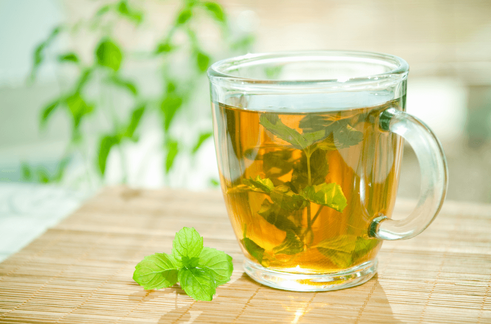 Cup of tea with fresh mint leaves