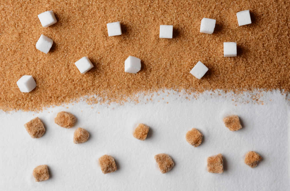 Brown and white sugar cubes