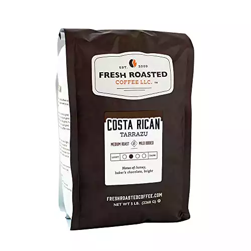 Fresh Roasted Coffee, Costa Rican Tarrazu, 5 lb (80 oz), Medium Roast, Kosher, Whole Bean