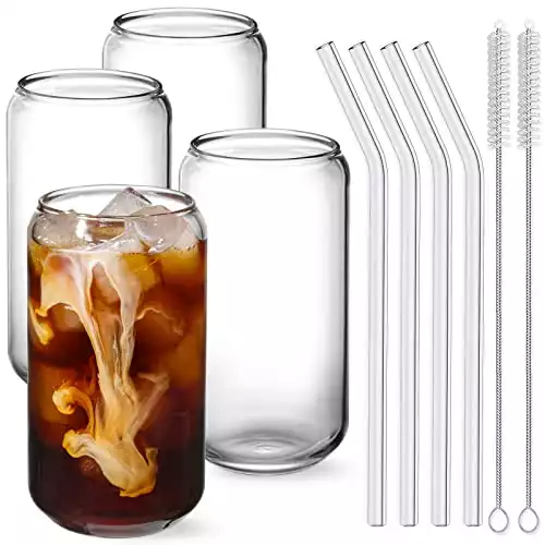 NETANY Drinking Glasses With Glass Straw