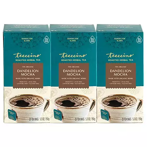 Teeccino Herbal Tea – Dandelion Mocha – Rich & Roasted Herbal Tea That’s Caffeine Free & Prebiotic with Detoxifying Dandelion Root