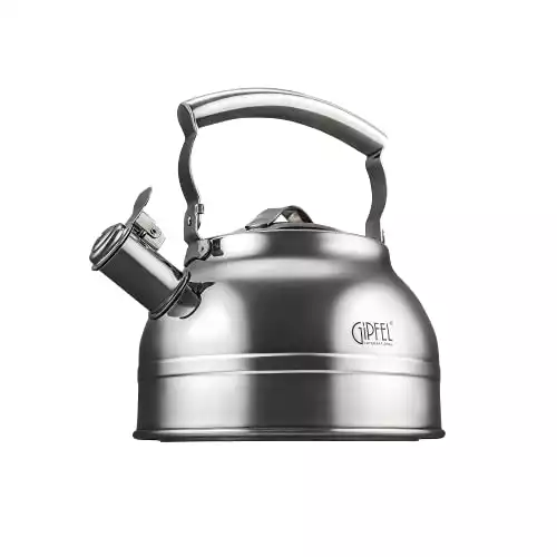 Gipfel International Whistling Tea Kettle Stovetop - Food Grade Stainless Steel Teapot for Stove Top with Ergonomic Handle for Gas, Induction, Electric Stovetops 2.3 Quart