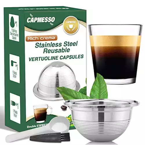 CAPMESSO Coffee Capsule, Reusable Vertuoline Pod Refillable Vertuo Capsules Stainless Steel Compatible with Nespresso Vertuoline GCA1 and Delonghi ENV135S (2.5OZ-Double Espresso Cup(Small)