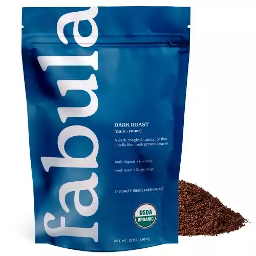 Fabula Coffee Dark Roast Freshly Grounded - Organic - Low Acid - Single Origin - Non-GMO - Mold Free - 12 Ounces