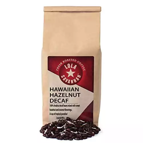Lola Savannah Hawaiian Hazelnut Whole Bean Coffee - Tropical Inspired Blend Infused with Buttery Hazelnuts and a Milky Sweet Note from Coconuts, Decaf, 2lb Bag