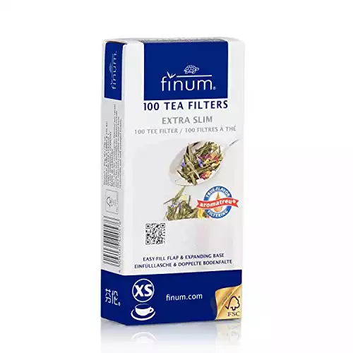Finum Disposable Paper Tea Filter Bags for Loose Tea, White, Extra Slim, 100 Count