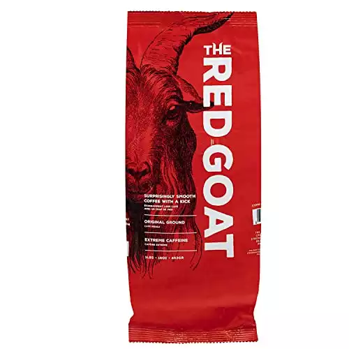 The Red Goat Ground Coffee Beans [16 OZ] | Highest-Caffeine on the Market | 1 Cup = 6 Average Cups of Coffee | 17,000 UG/G Caffeine