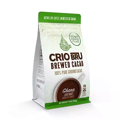 Crio Bru Ghana Light Roast 10oz Bag - Coffee Alternative Natural Healthy Drink | 100% Pure Ground Cacao Beans | 99.99% Caffeine Free, Keto, Low Carb, Paleo, Non-GMO