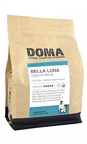 Doma Coffee "Bella Luna Organic Decaf" Dark Roasted Organic Whole Bean Coffee - 12 Ounce Bag