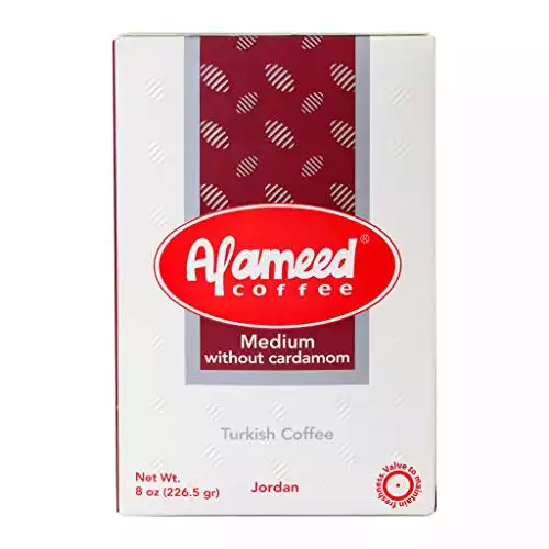 Al Ameed Gourmet Turkish Ground Coffee Medium Roast without Cardamom, 100% Authentic Arabica, Fresh & Finely Ground Coffee, 8oz