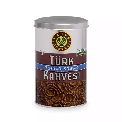 Kahve Dunyasi ( Coffee's World) 8.8 Oz (250g) Premium Ground Turkish Coffee in Metal Box 100% Arabica Cofee Bean (Turkish Gummy)