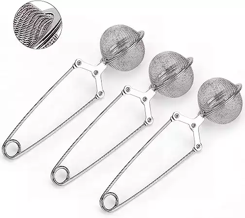 Snap Ball Tea Strainer, JEXCULL 3 Pack Premium Stainless Steel Tea Strainer with Handle for Loose Leaf Tea Fine Mesh Tea Balls Filter Infusers (Normal)