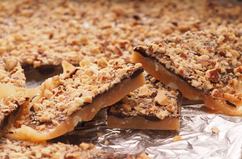 Pan of homemade English toffee