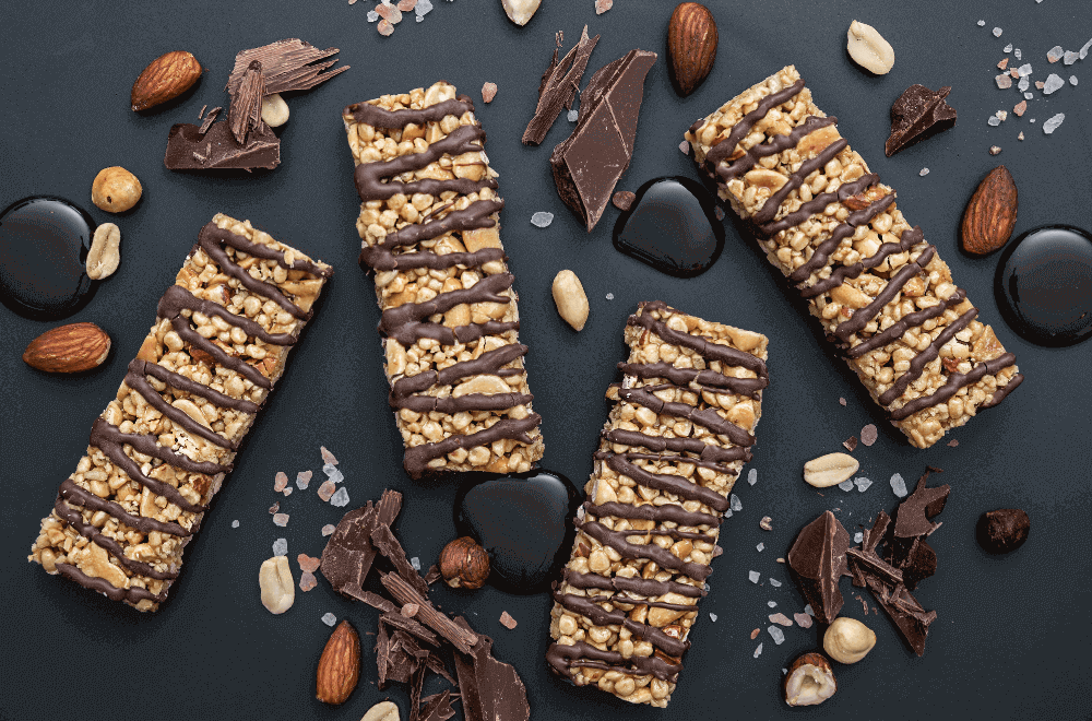 Protein bar roasted nut with chocolate drizzle